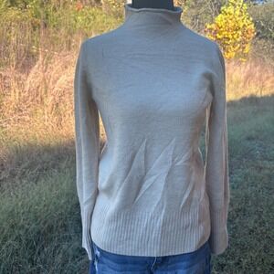 French Connection Beige Mock Neck ribbed Long Sleeve Sweater cozy soft fall XS